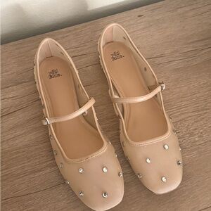 Stylish Beige Mary Jane Flats with Studs